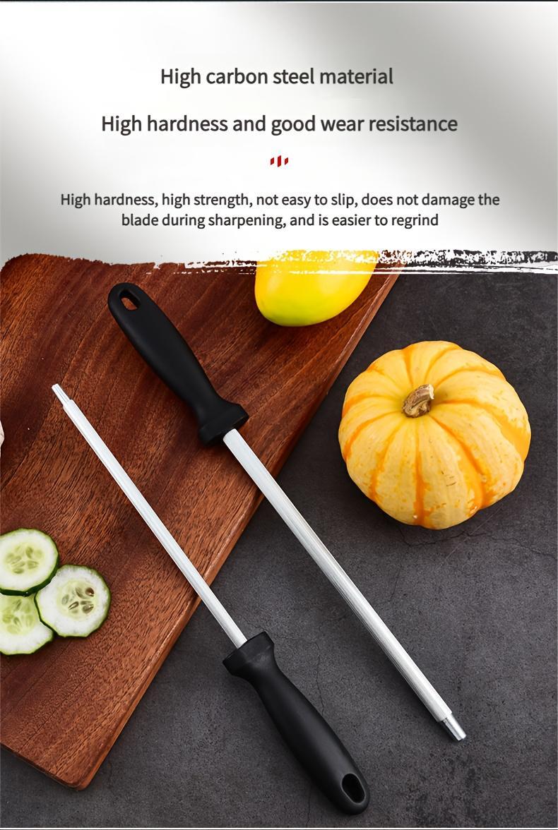 A Handheld Kitchen Knife Sharpening Tool, Featuring a Multifunctional Quick Sharpening Stone for Knives And Scissors. It Includes a High-Carbon Steel Manual Sharpening Rod with a 1500 Grit Diamond-Like Grinding Surface