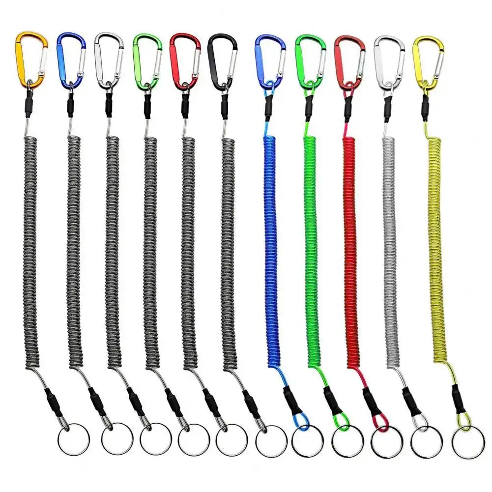 Retractable Anti-Lost Safety Lanyard Keychain with Keyring, Carabiner, Coiled Spring - 1m (100cm) & 2m Retractable Lengths for Rock Climbing, Fishing Pliers