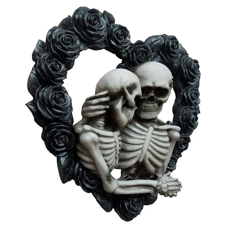 Gothic Skull Rose Couple Wall Decor Door Hanging Wreath, Resin Material, Home Outdoor Collection Craft Decoration, Perfect Halloween Gift, Resin Ornament!