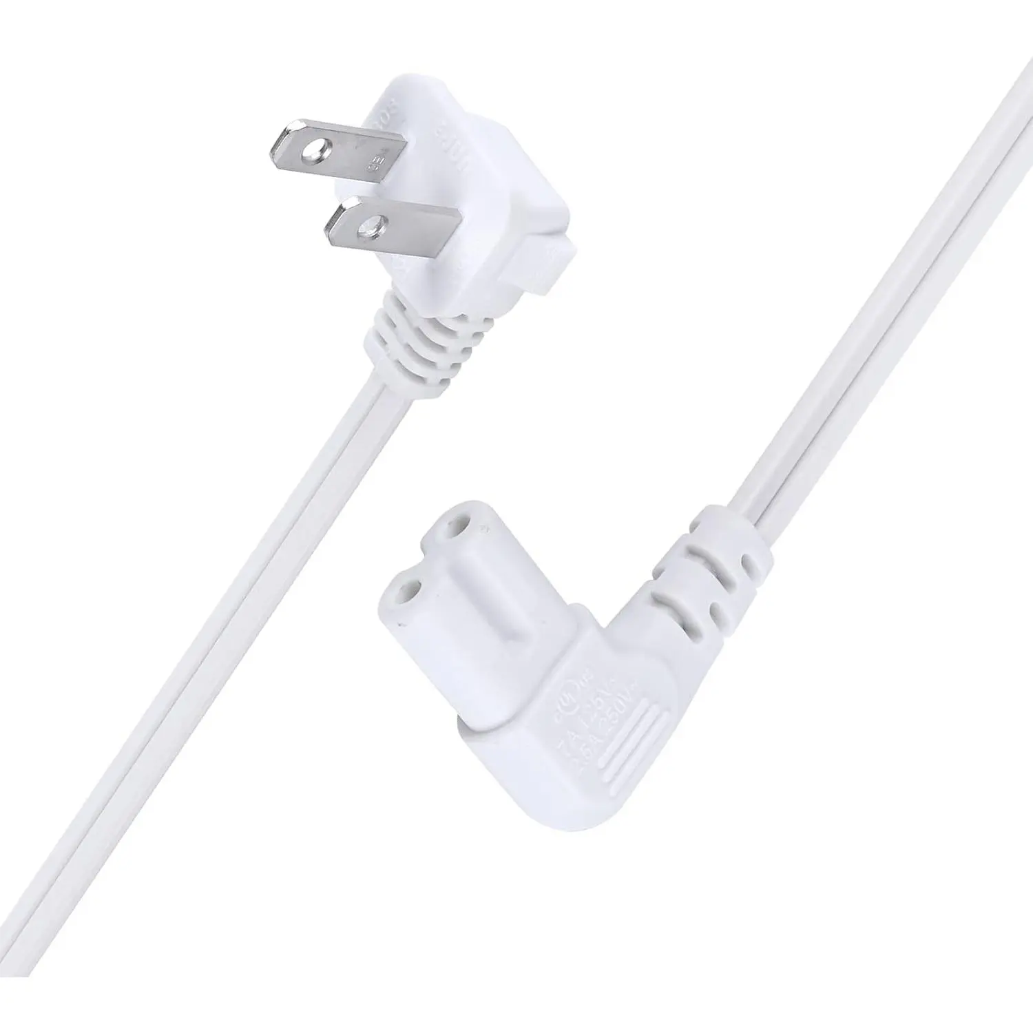 Power Cord 3FT for TV Printer Projector Scanner Replacement |   2-Slot Non-Polarized 90 Degree Angle SPT-2 18AWG Power Cord (IEC320 C7 to Nema 1-15P) (White, 3 Feet)