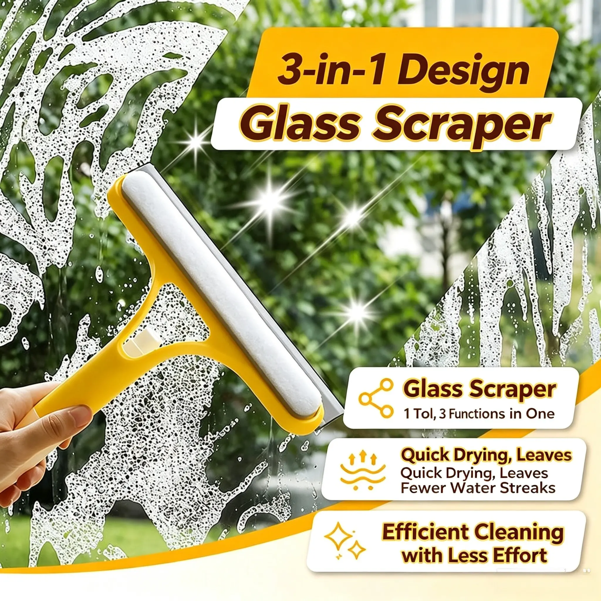 3-in-1 Glass Cleaner with Squeegee and Spray Function, Compatible with Windows, Bathrooms, Mirrors, and Glass Doors. Squeegee Window Cleaner Multifunctional Cleaning Tool