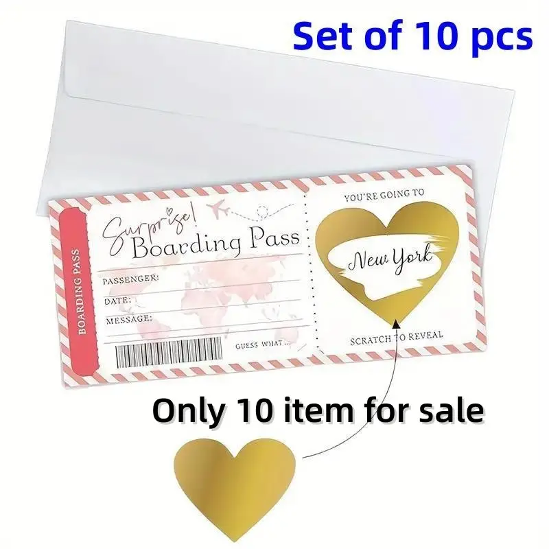 10-Piece Scratch-Off Boarding Pass Set, Surprise Travel Gift, Festive Holiday Fun, Battery-Free, All Ages, Unique Travel Experience