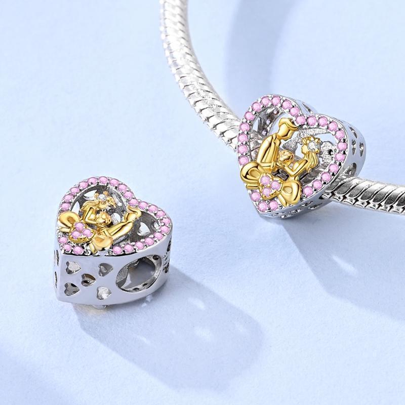 Pink series Charms Plata De Ley 925 Original Heart Pet Cat Dog Bow Handbag luggage Charm Beads Fits Bracelet DIY Jewelry Making