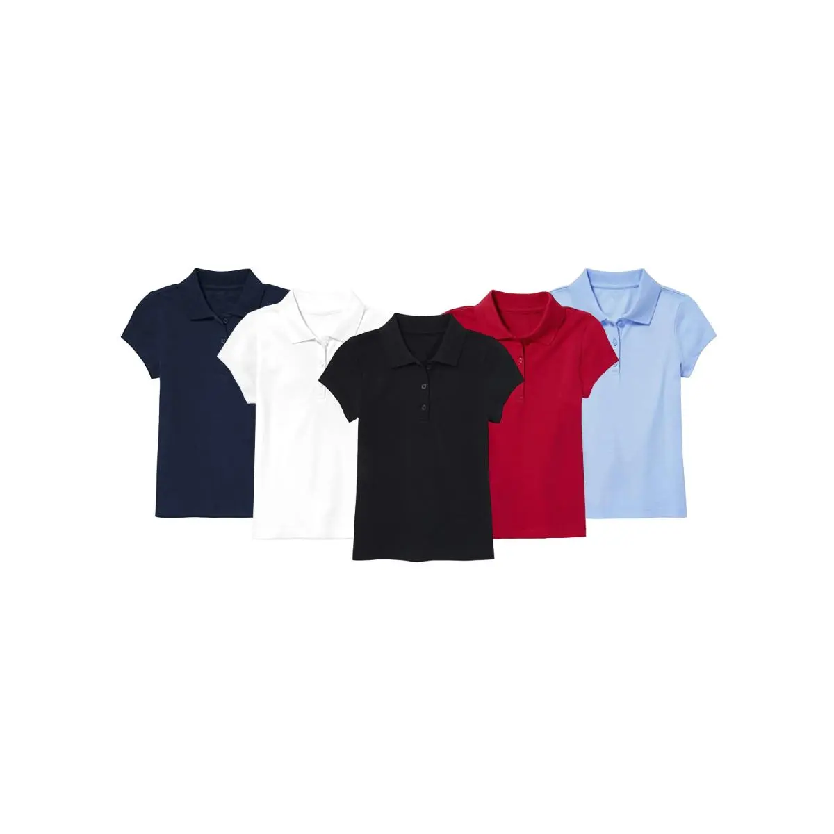 5 Pack Girls Short Sleeve Stretch Pique Polo Shirts School Uniform (4-20)