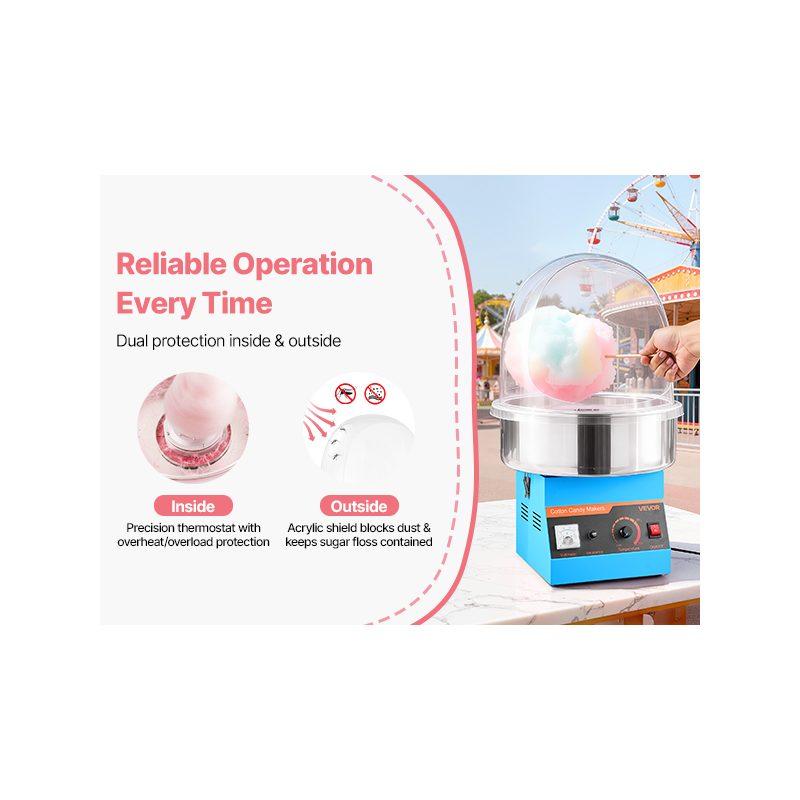 VEVOR Electric Cotton Candy Machine, 1000W Commercial Floss Maker With Cover, Commercial Cotton Candy Machine w/Stainless Steel Bowl Sugar Scoop, Ideal for Carnival, Birthday, Family Party, Blue