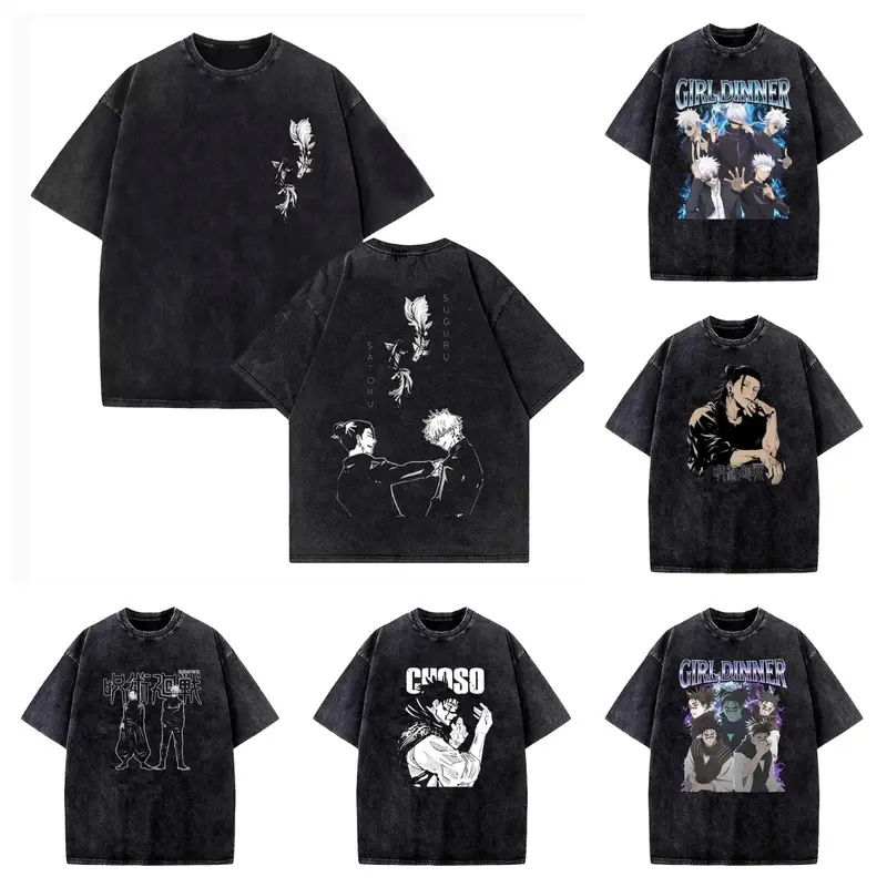 Anime Jujutsu Kaisen Choso Print T Shirt Men Women Y2k T-shirts Vintage Washed Cotton Tee Harajuku Male Short Sleeve Tshirt