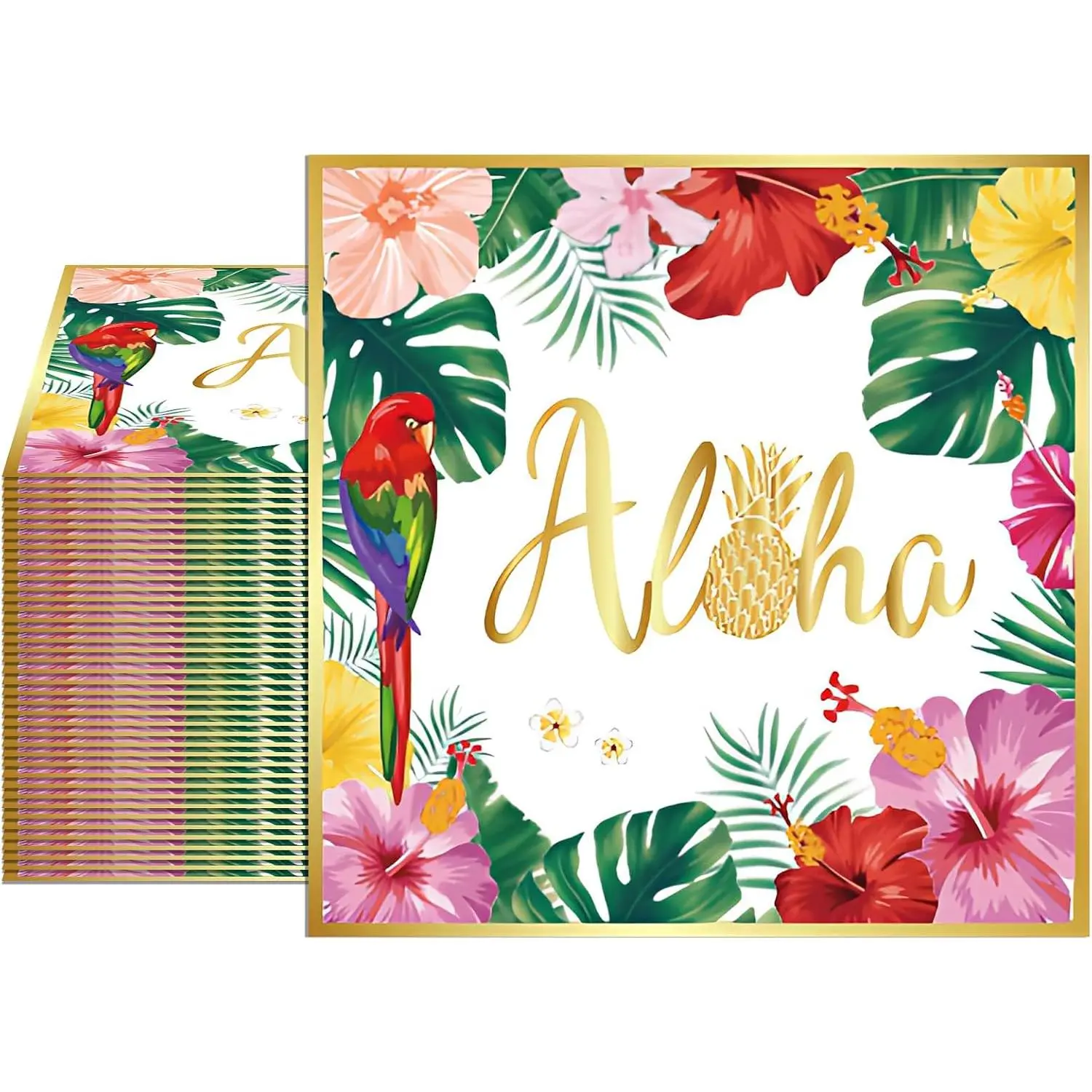 40 count Hawaiian Paper Napkins Disposable Luau Party Tropical Hibiscus Floral Greenery Paper Napkins for Summer BBQ, Hawaiian Aloha Theme Birthday, Pool Beach, Picnic and  Shower Party Supplies