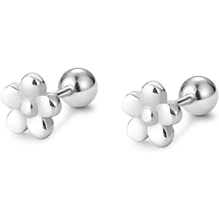 Female 18G Sterling Silver Cute Minimalist Flower Stud Earrings, Hypoallergenic No-Piercing Screw Post for Cartilage, Birthday Gift