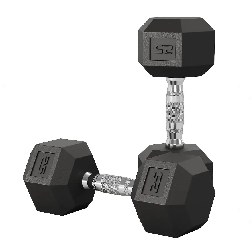 2-Piece Superior PVC-Coated Hex Dumbbell Set - 25 lbs Each, Non-Slip, Anti-Roll Hand Weights, Strength Training Equipment for Home Gym Use by Men & Women