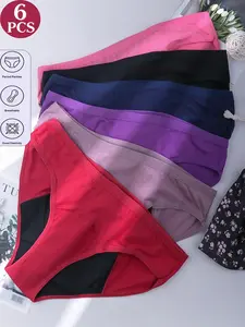 6-Pack Women's Menstrual Panties, Simple Plain Design, Casual, Soft Comfortable, Easy Care Knit Material, Ideal for All-Day Wear, Summer Season