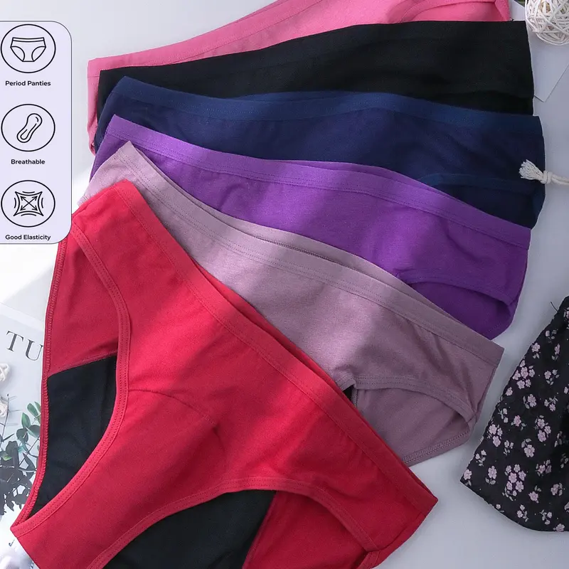6-Pack Women's Menstrual Panties, Underwear, Simple Plain Design, Casual, Soft Comfortable, Breathable Comfy Panties, Easy Care Knit Material, Ideal for All-Day Wear, Summer Season