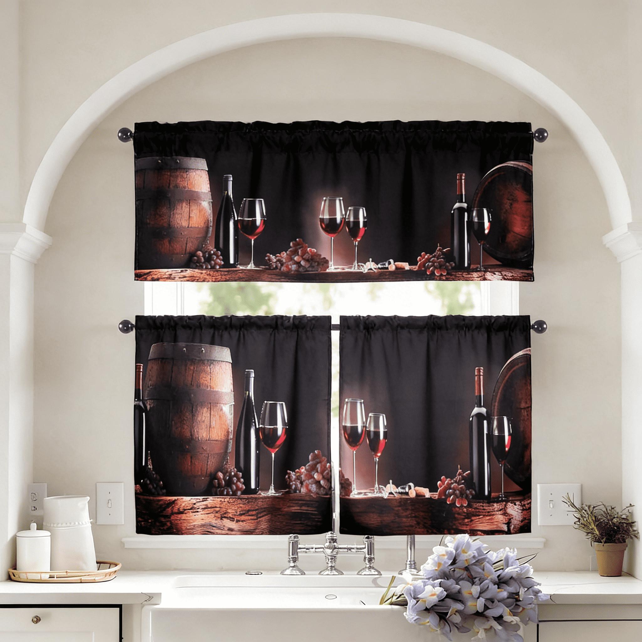 SoftHaven Home Made in USA Vintage Rustic Farmhouse 3-Piece Kitchen Curtains & Valances Set, Elegant Country Style Rod Pocket Window Drapes, Reusable Washable Polyester Home Decor for Kitchen Windows