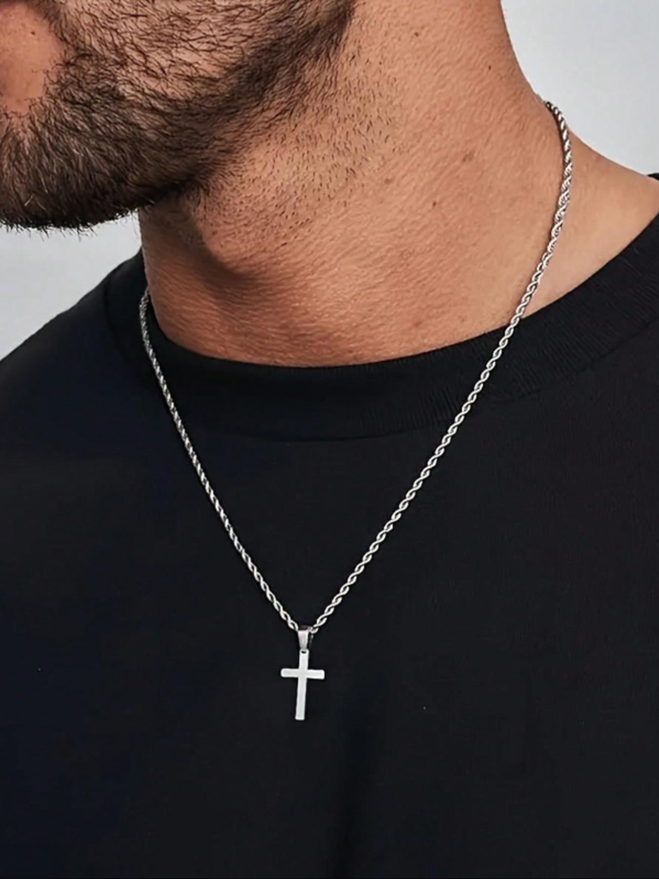 Men's Stainless Steel Cross Pendant Necklace, Simple Hip Hop Style, Cross Chain Design, Uncoated Surface, Durable Daily Jewelry, Fashion Accessory, Cross Necklaces
