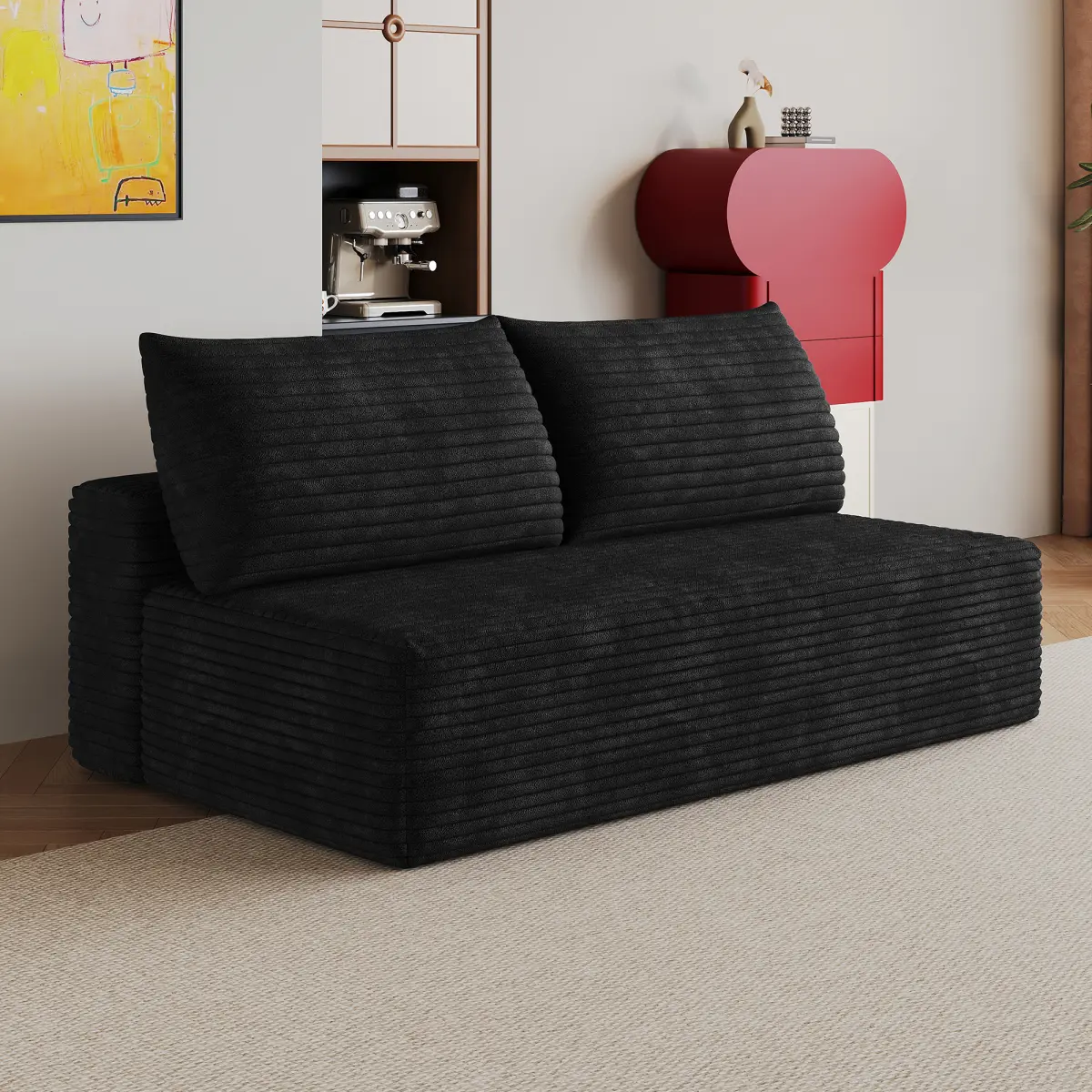 Cloud Sectional Couch,Modern Modular Sofa with Deep Seat, Upholstered Couches for Living Room Bedroom,No Assembly Required,Black(Plush Corduroy Fabric)