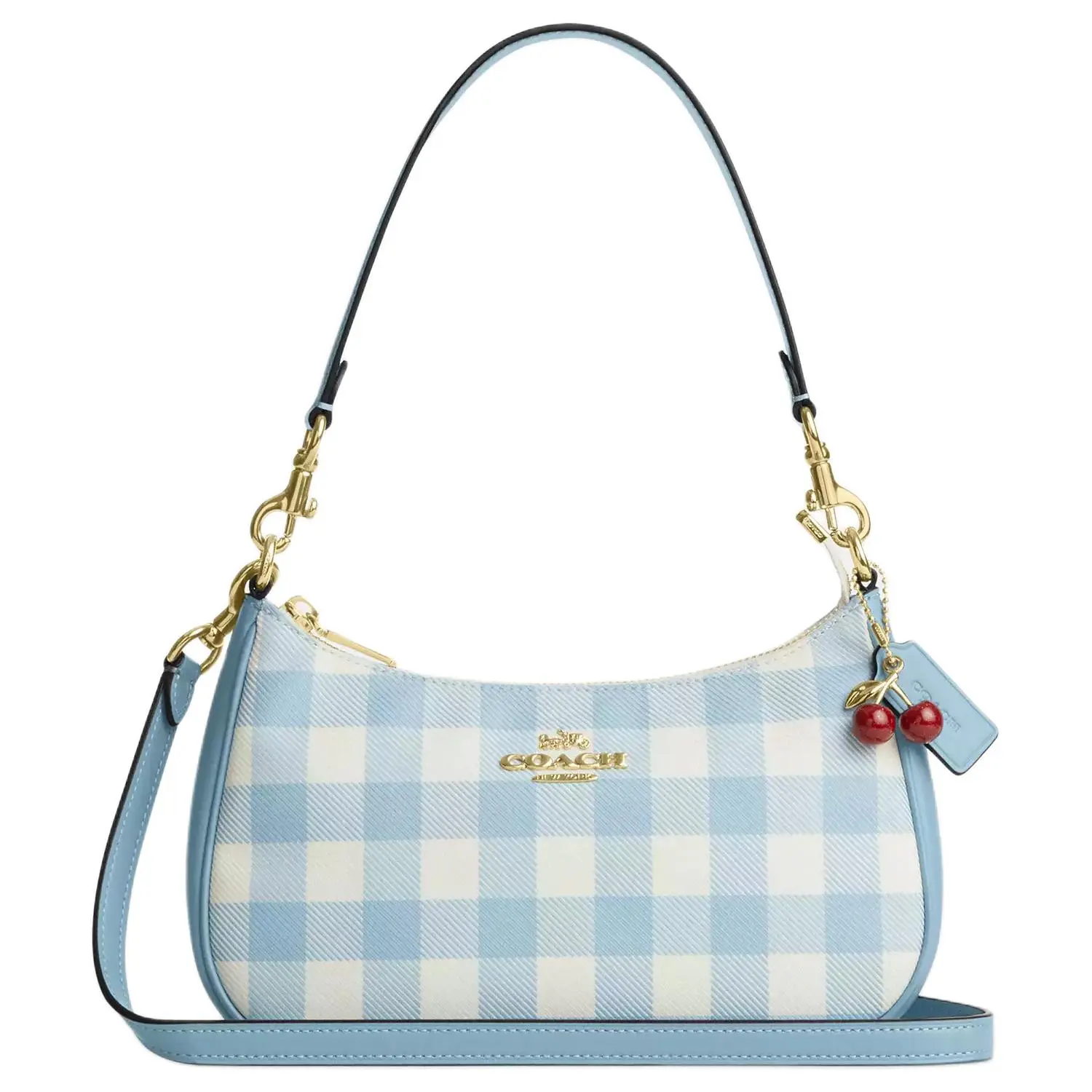 COACH Teri 25 Checkered Print Leather Crossbody Bag for Women, Blue and White