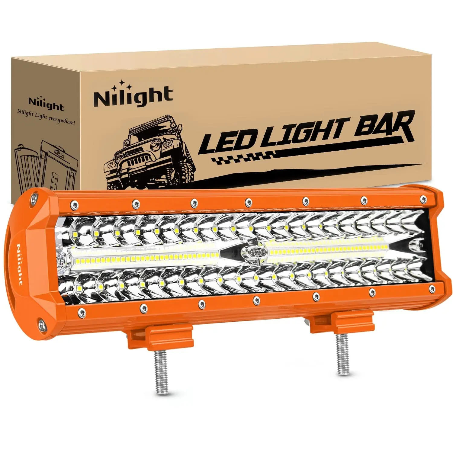 Nilight 12-Inch 300W Aluminum Spot-Flood Combo LED Light Bar, Orange Case Offroad Gear for Night Ride Illumination, Car Automotive Work Lights