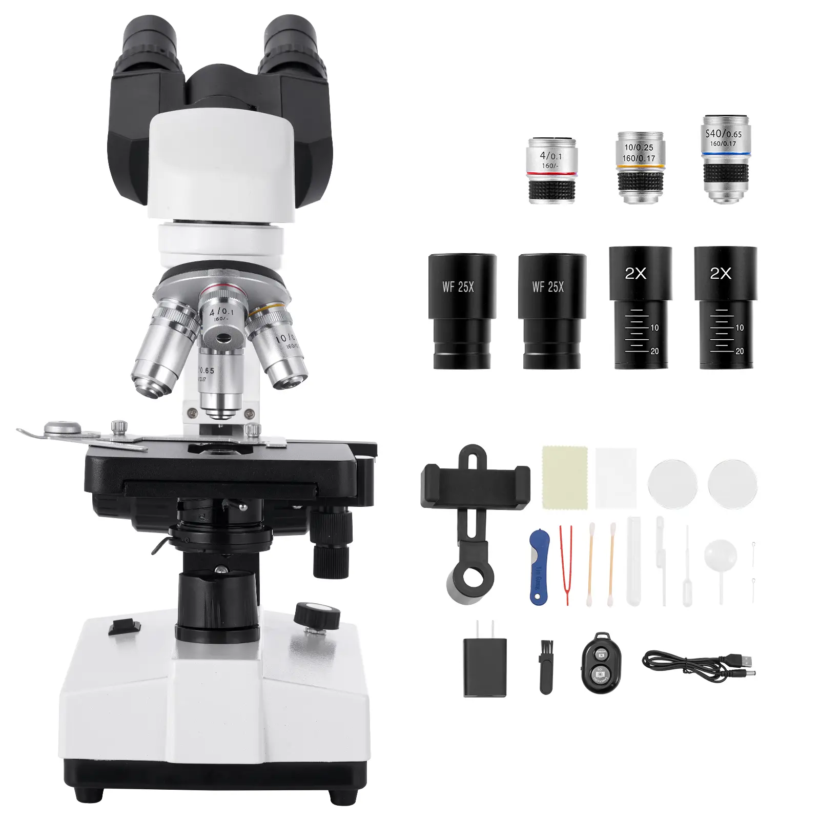 Binocular Microscope, 40-5000X Magnification, Professional Compound Microscope for Adult with Dual Stage and Two Sets of Eyepieces, Aluminum Alloy Body, Includes LED Light and Phone Holder