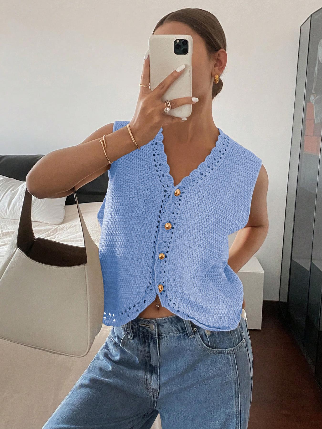 Women's Plain Sweater Vest, Casual Sleeveless Knit Top for Summer, Fashion Women's Knitwear for Daily Wear