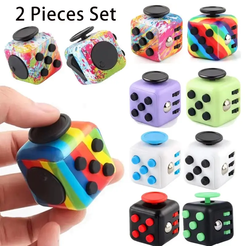 2pcs Stress Relief Fidget Cube, Sensory Toy for Autism, Adhd, Anxiety, Kids & Adults, Christmas Gift, Party Gift, Decorative Item