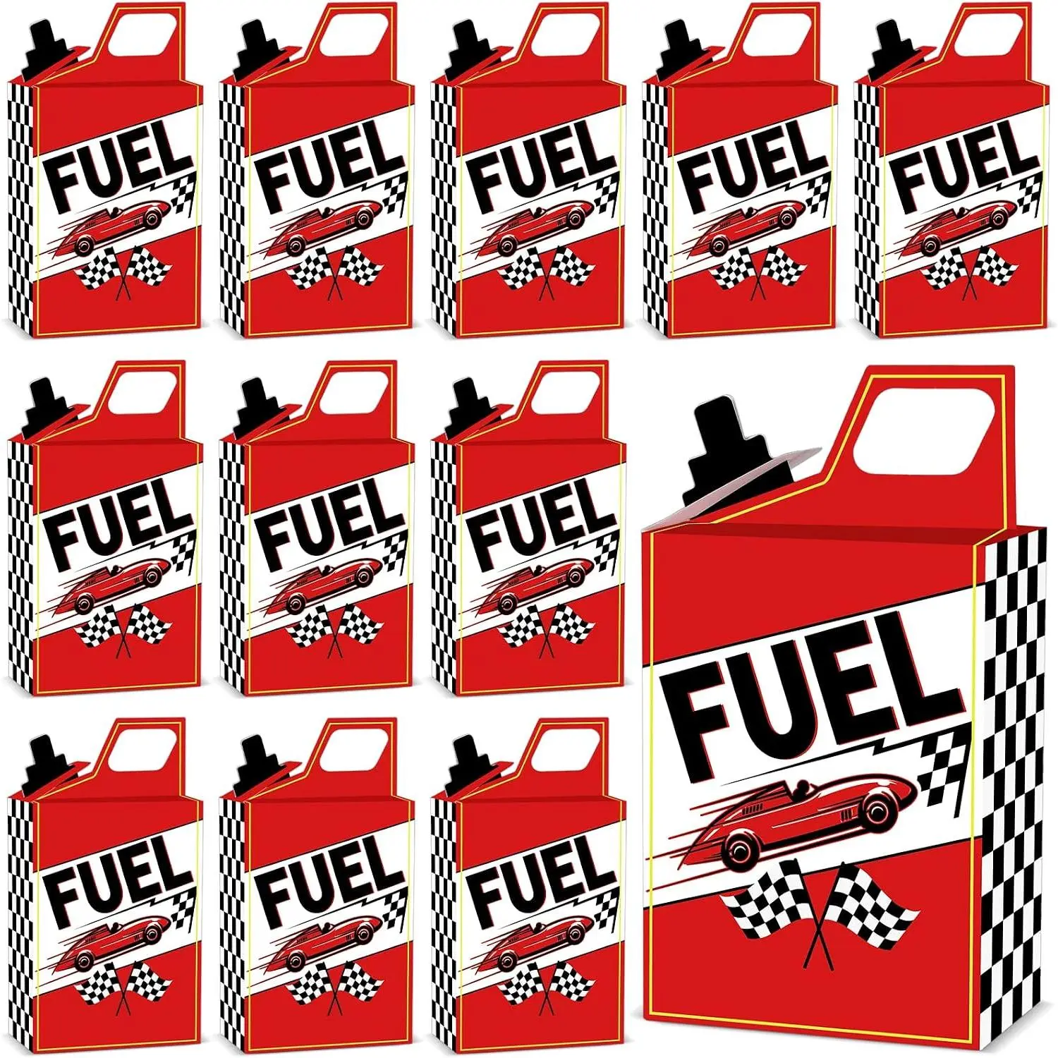 24PCS Race Car Fuel Can Treat Boxes Racing Birthday Party Supplies Black And White Checkered Flag Party Boxes Racing Popcorn Candy Cookie Container for Wedding Bridal Baby Shower Party Favor Decor