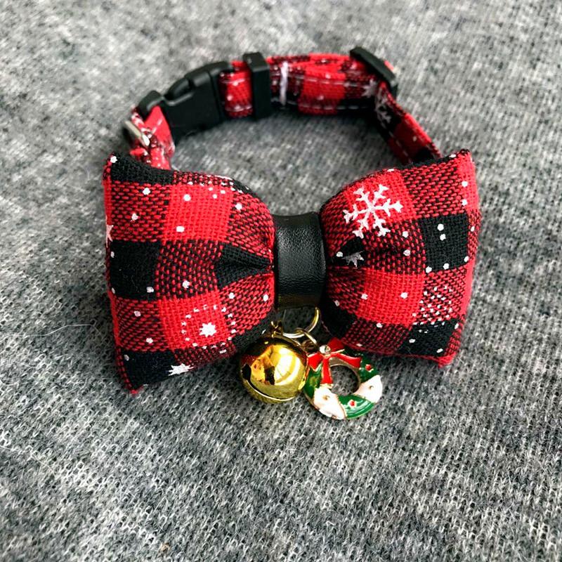 Christmas Plaid Pet Bandana Bow Tie Set - Adjustable Dog Cat Collar Accessory with Jingle Bell