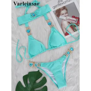 Diamond Rhinestone Bikini  Female Swimsuit Women Swimwear Two-pieces Bikini set With Hairbands Bather Bathing Suit Swim V3047G