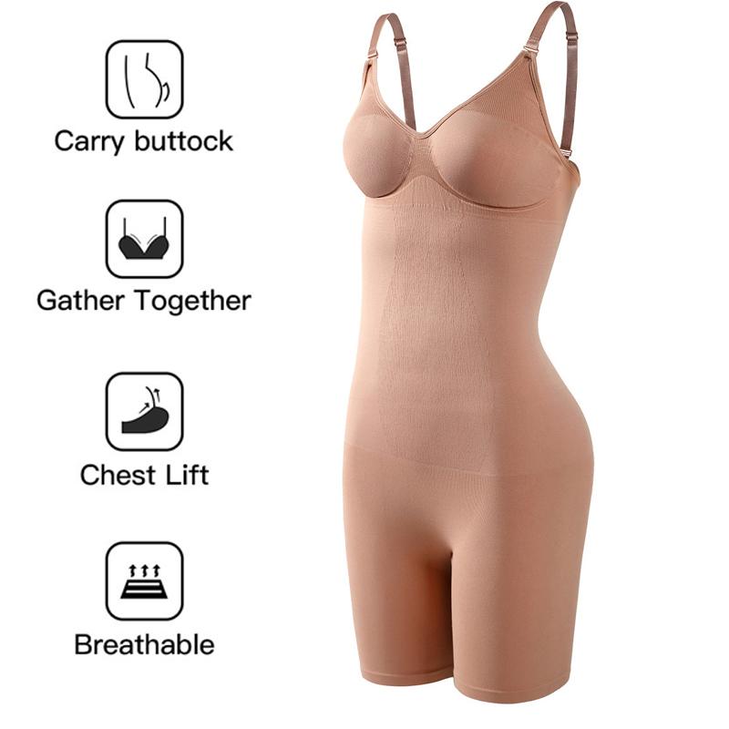 Wasit Trainer Bodysuit for Women Tummy Control Shapewear Round Neck Seamless Butt Lifter Body Shaper