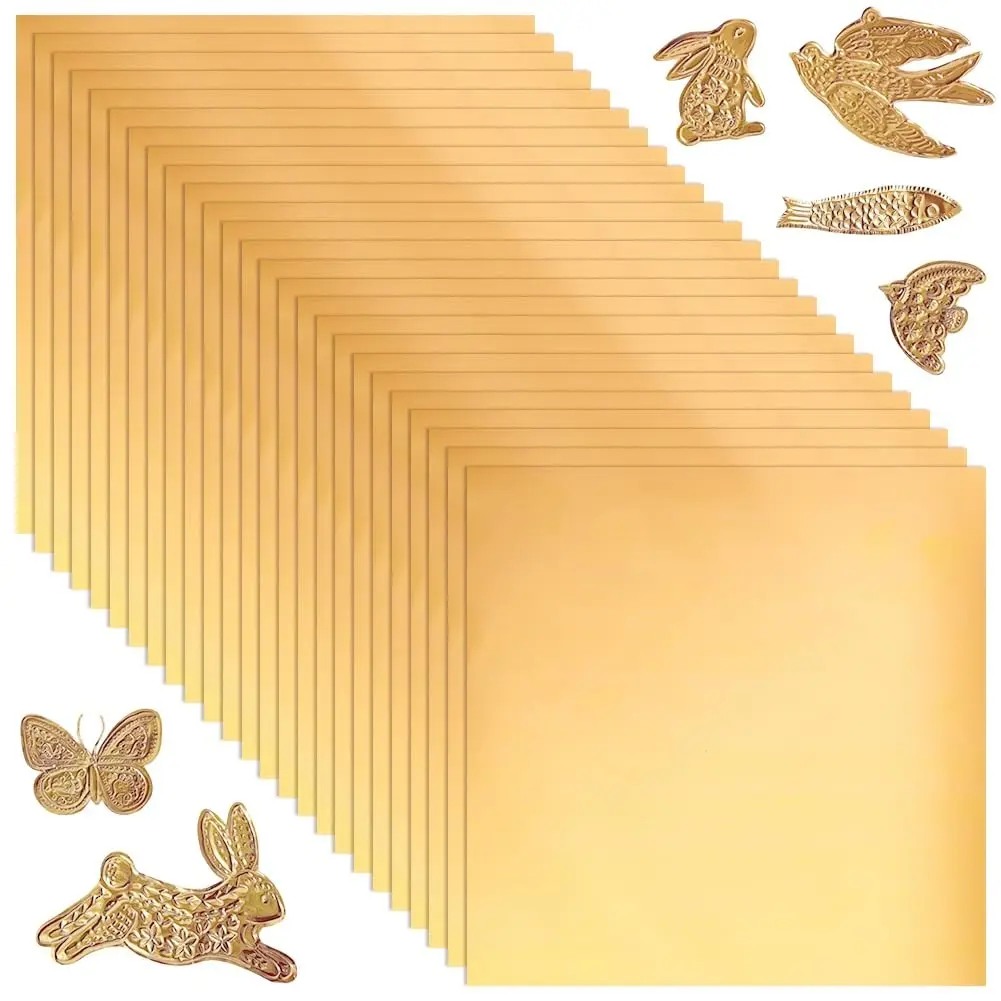 100 Sheets 6 x 6 Inch 0.07mm Thick Heavy Duty Gold Square Aluminum Foil Board for Painting Engraving Embossing Mounting Art Projects Crafts