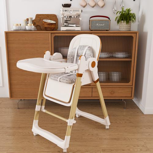 [Bellemave]Convertible Baby High Chair to Rocker with 5-Point Harness, Foldable Infant Feeding Chair with Silent Locking Wheels & Removable 2-Tier Easy-Clean Tray for 6M-3Yrs (White)