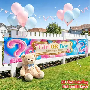 1pc Baby Party Banner Gold Jewelry Question Mark Gender Reveal Banner Fence Decoration Banner, Party Banner Polyester Material Suitable for Fence Decoration, Outdoor Fence Porch Wall Decoration