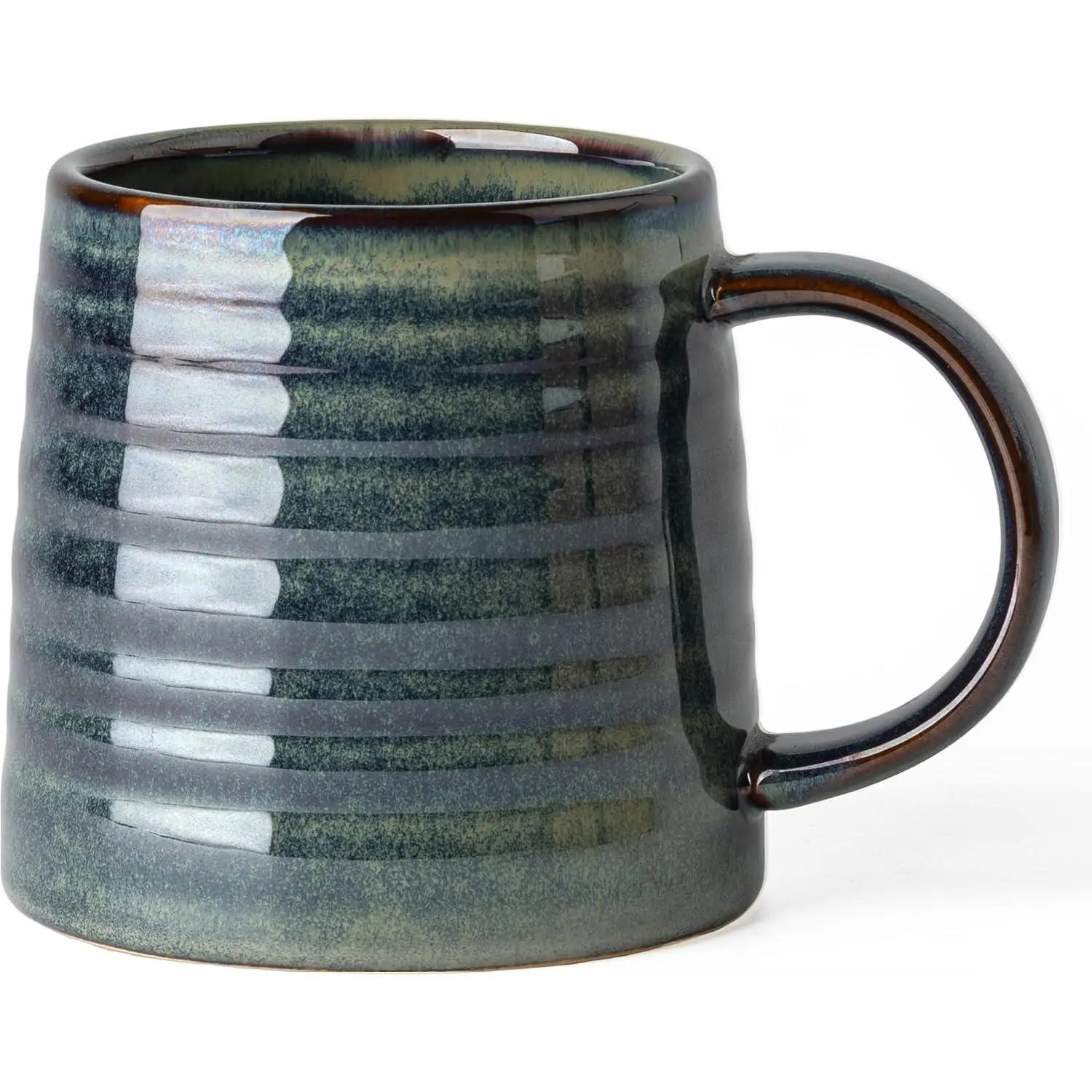 15.5oz Large Heavyweight Ceramic Mug, Reactive (Dark Green) | 15.5oz Medium-Large, Heavy Weighted Stoneware, Reactive Transmutation , Microwave & Dishwasher Safe,  Box