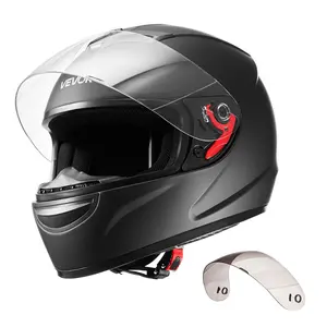 VEVOR Motorcycle Helmet, Full Face, Adult Motocross Dirt Bike Helmet with Tinted and Clear Dual Visor, Motorbike Racing Street with Detachable Liner for Men & Women, DOT Approved, (Matte Black, L)