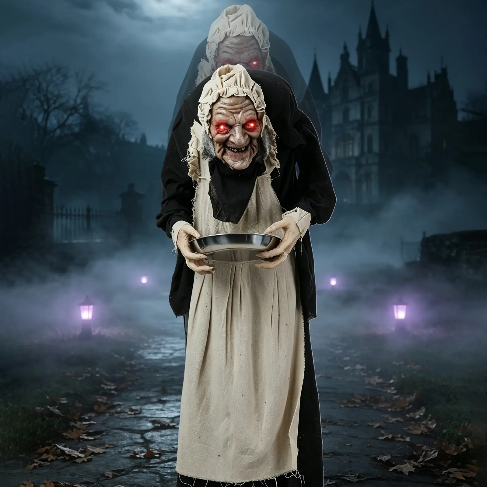 Sound-Activated Animated Halloween Horror Standing Figure Decorations - Popping Animatronic with LED Glowing Eyes & Talking Scary Character Props for Haunted House