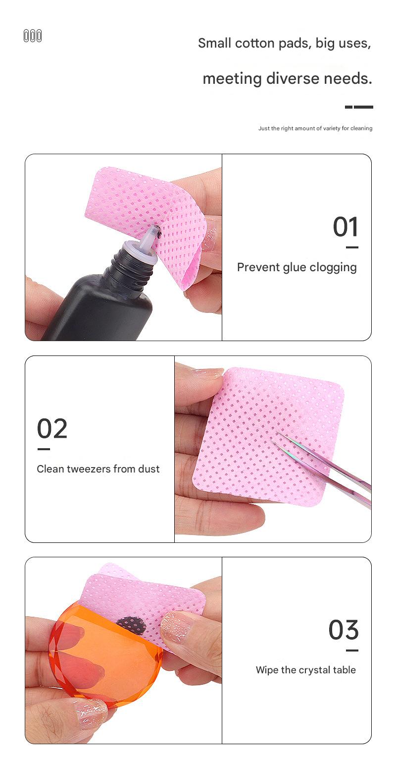 2 boxes 400pcs / Glue bottle mouth cleaning cotton pads, tweezer cleaning cotton pads,pink boxed glue wipes, non-woven fabric material, 200 pieces/box