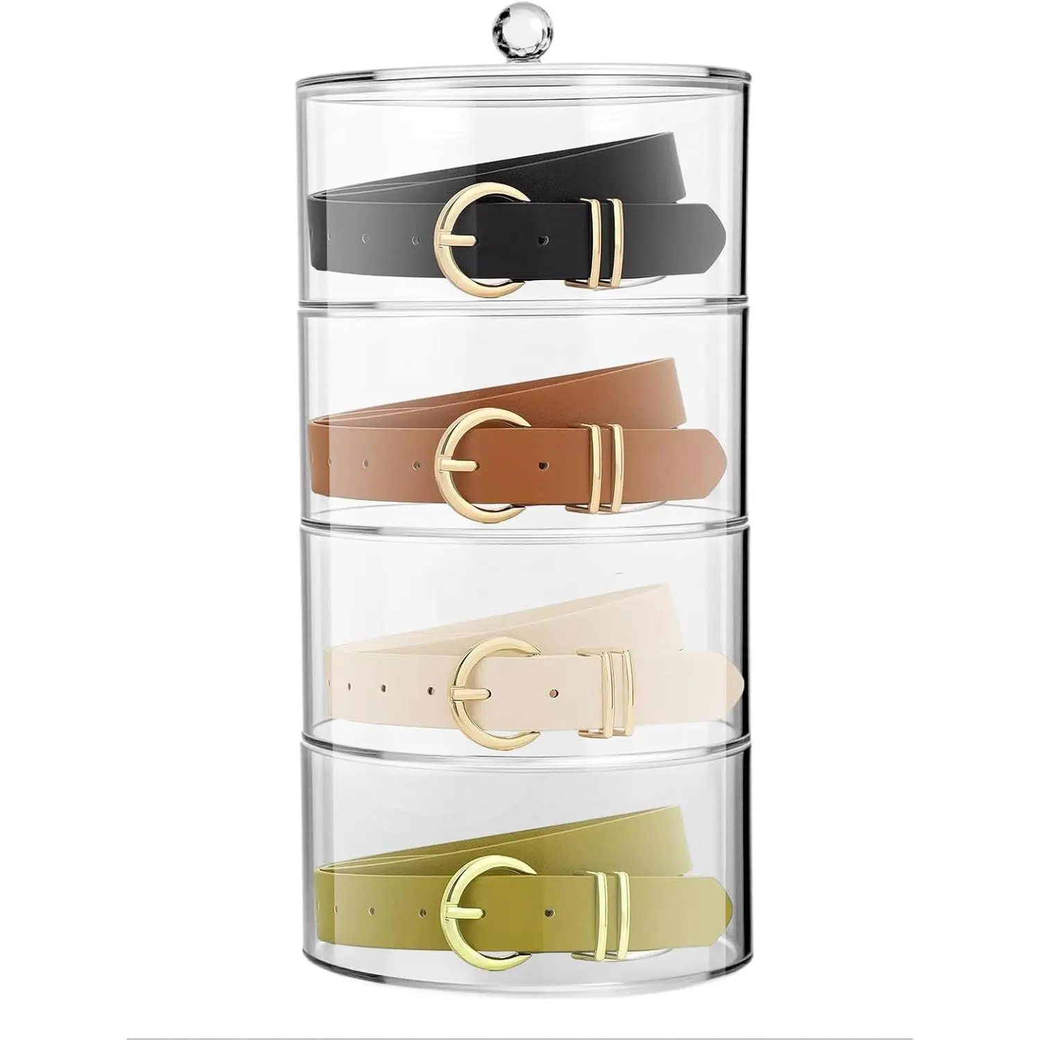 4-Layer Dust-Proof Modern Belt Organizer, Transparent Storage Box for Closets & Drawers, Holds Belts, Watches & Accessories