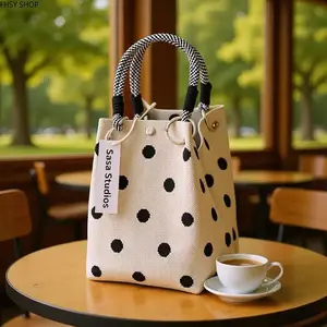 Women fashion bags | Viral trendy knit purse | Minimal handmade woven bucket bag | Cute 3D magnetic snap knitted handbag, lightweight roomy multi-way carry, ideal for daily commuting, coffee dates & weekend city strolls