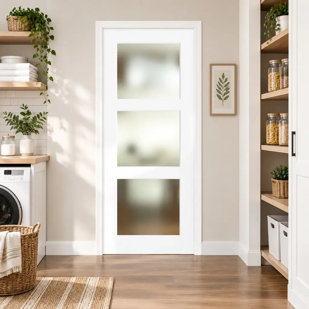 Littleox 24"×80" Preassembled 3-Lite Frosted Glass French Door, Modern MDF Wood Panel Door Slab, SGCC Certified Tempered Safety Glass, Soundproof Privacy Door for Bathroom, Laundry Room, Pantry, Closet, Utility Room, No Hardware Included, White