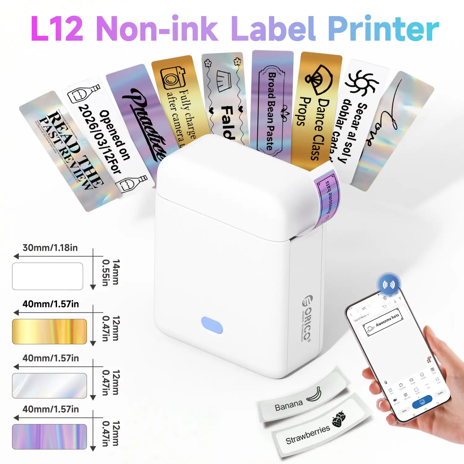 Colorful Laser Label Printer, Mini Portable Printer, Thermal Inkless Printer, Supports DIY Glitter Label Making, Multiple Templates Available, Wireless Connectivity, Suitable for Home Organization and File Management