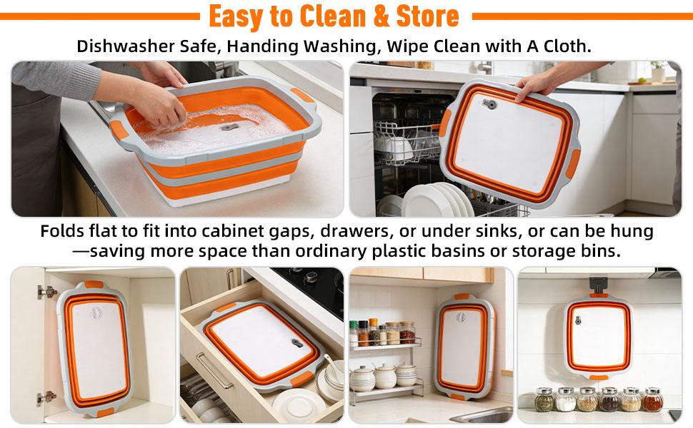 16L Collapsible BBQ Prep Tub with Locking Lid Cutting Board for Marinating Food Storage - Portable Wash Basin for Kitchen Camping Sink - Gift for Men Women for Household Baking Grill Picnic Tailgate