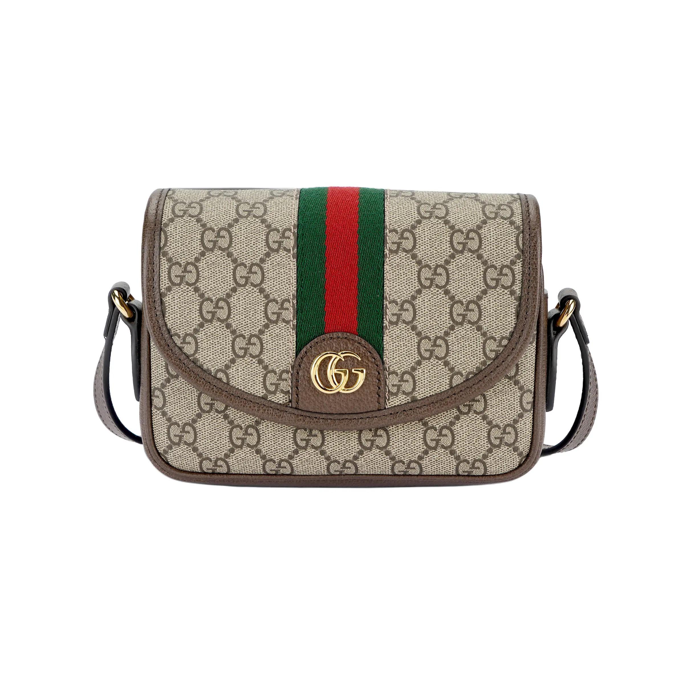 Gucci Ophidia Mini Crossbody Bag for Women – Beige and Ebony Canvas with Leather Trim