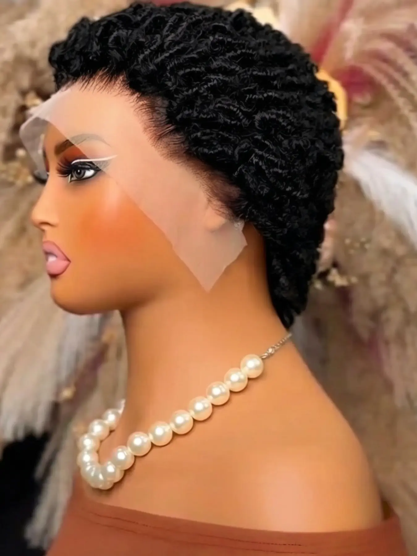 13x4 Lace Front Short Caterpillar Curly Finger Coil Wig, New Style Human Hair Pixie Cut, Natural Look, Easy to Wear, Human Hair Wigs