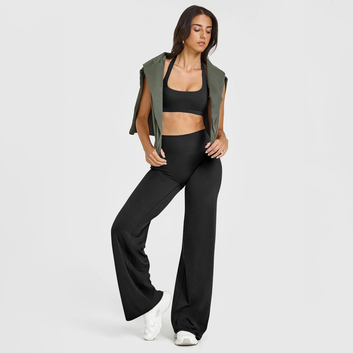 Tight-Fitting Wide-Leg Yoga Pants, Butt-Lifting Peach Butt High-Waisted Straight-Leg Sports Fitness Pants For Women