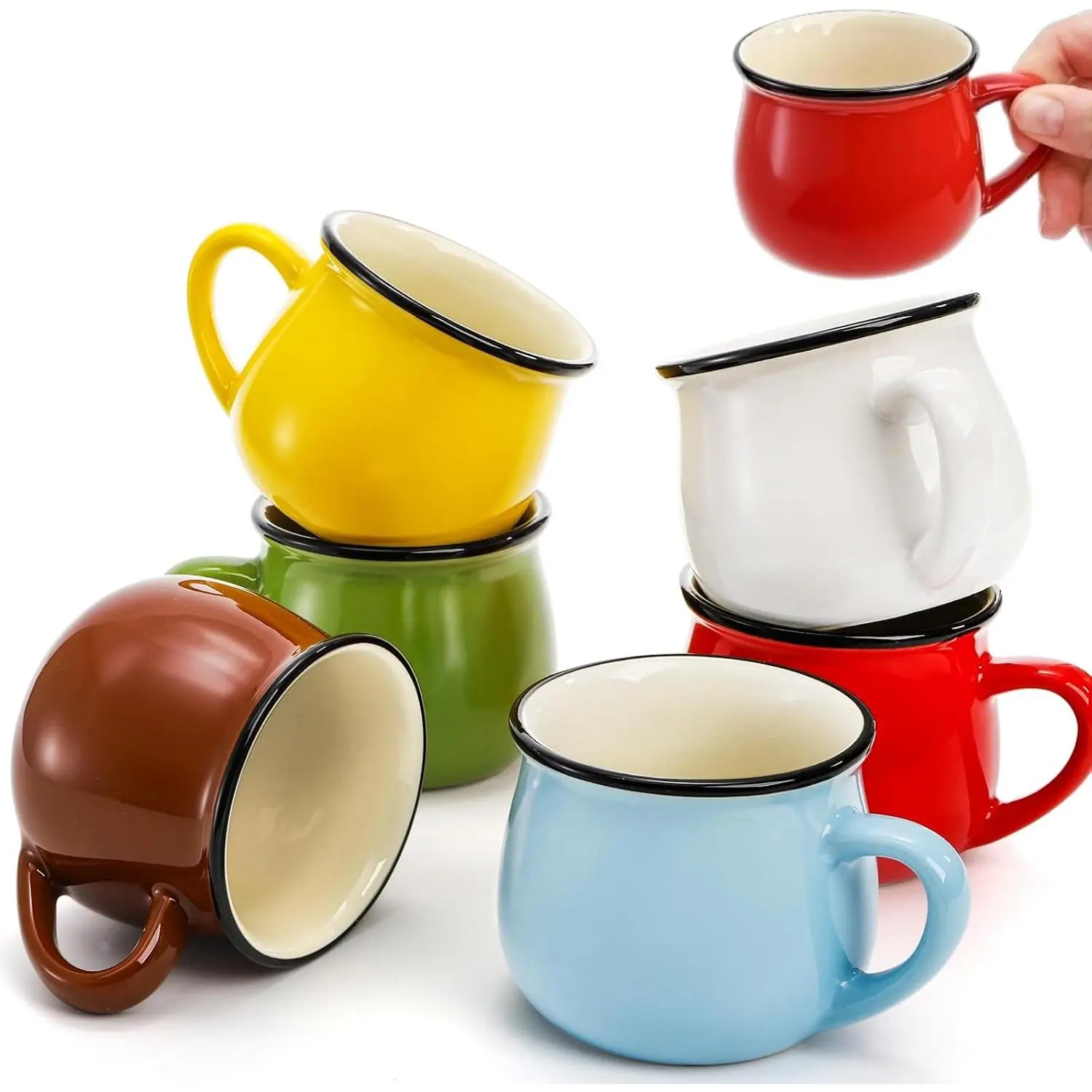 5 Oz 6 count Cute Coffee Mugs, Mini Ceramic Espresso Cups, Small Demitasse Mugs with Handle for  Kitchen Coffee Bar, Ideal Birthday Holiday  for Microwave & Dishwasher Safe