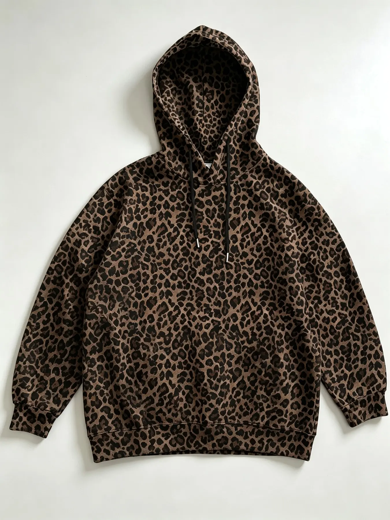 Women's Light Gray Leopard Print Oversized Cropped Hoodie | Drawstring Full Print Hooded Sweatshirt | Y2K Streetwear Short Pullover for Daily Outing