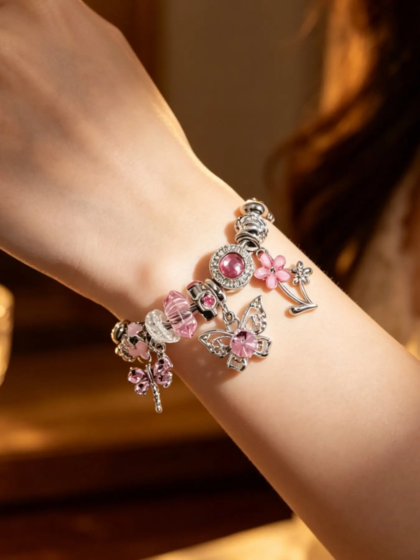 Cute Butterfly & Heart Design Charm Bracelet, Fashion Jewelry for Party, Daily Clothing Decor, Trendy All-match & Exquisite Jewelry for Birthday Gift
