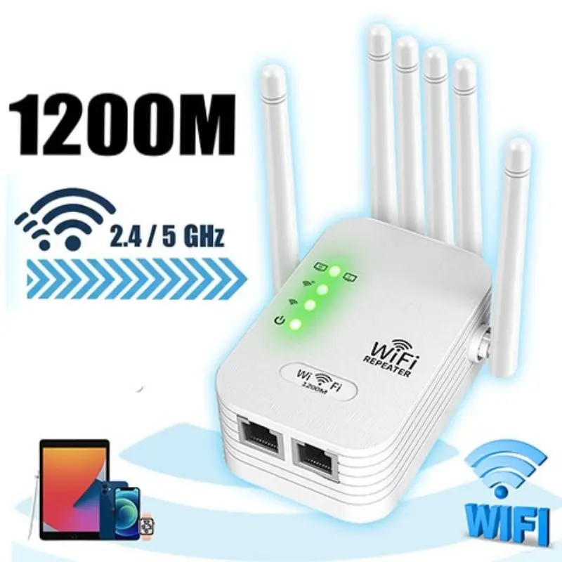 2026 WiFi Extender with 6 Antennas, 1200Mbps/300Mbps Dual Band (5GHz/2.4GHz) Signal Booster, Covers Up To 10,000 Sq.ft & Supports 50 Devices, Repeater with Ethernet Port for Home
