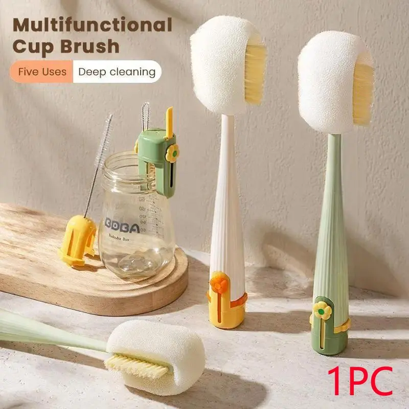 5-in-1 Long Handle Cup Brush Cleaner, Special for Thermos Lid & Baby Bottle, Multifunctional Cleaning Tool, Bottle Washers