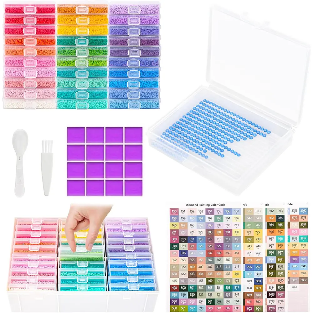 Diamond Art Storage Tray Set, Diamond Painting Plastic Storage Box with 4 Full Color Label Stickers, Diamond Painting Accessories and Tools Storage Set, Diamond Painting Storage Cabinet, Perfect Bead Storage Set