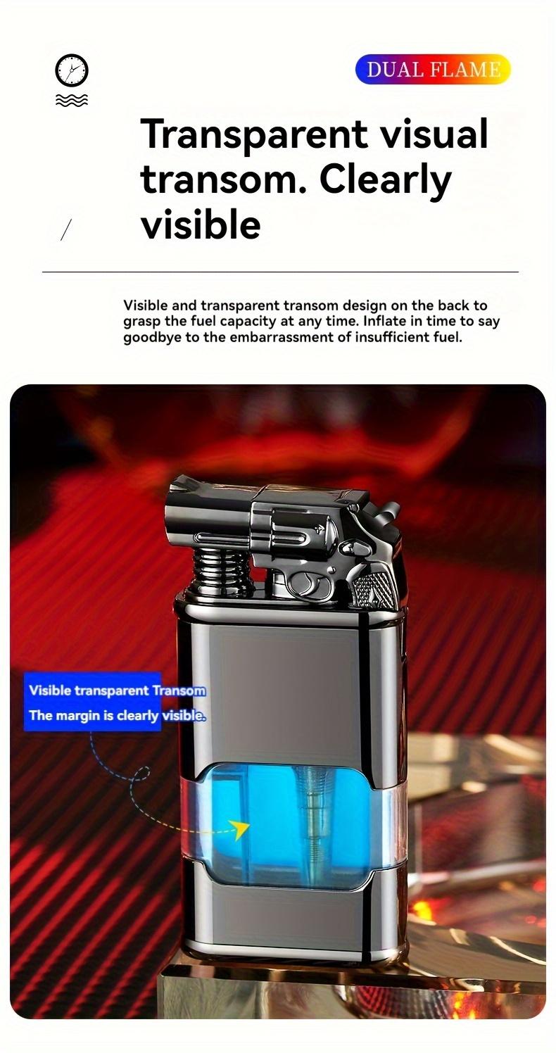 Double Flame Creative Windproof Torch Lighter Portable Lighter That Can Be Repeatedly Refilled With Butane Gas Retro Quartz Dial Torch Lighter Men's Gift Gift Box Packaging (Butane Gas Not Included)