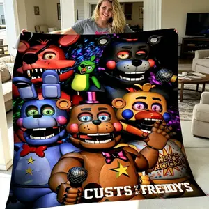 Couverture en flanelle à motif de robots inspirée du film d'horreur Five Nights at Freddy's, idéale pour une décoration ultra-douce, les canapés et les chambres, un cadeau merveilleux pour les enfants, la famille et les amis.